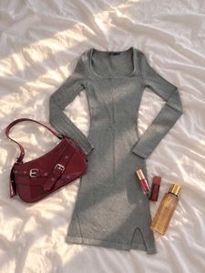 Ribbed Long Sleeve Midi Dress