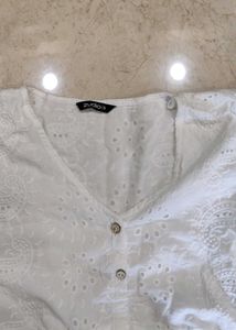 White Eyelet Button-Down Top