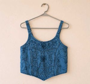 Embroidered Denim Corset Top