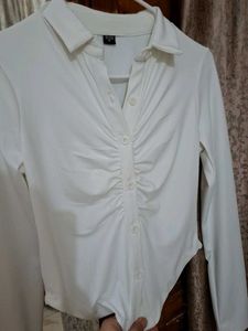Ruched Button-Up crop Shirt/never used stretchable