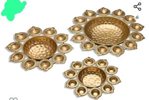 Decorative metal Diya Set of 3 big size urli