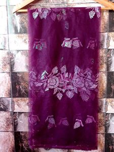 Elegant Purple Sequin Embellished Fabric