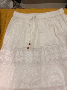 White Cotton Maxi Skirt with Lace Detailing