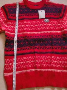 Brand New Korean Stylish Red Patterned Sweater