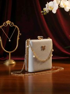 Price Drop Silver Clutch with Pearl Chain