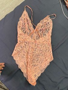 Peach Lace Teddy Bodysuit