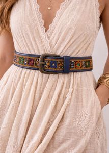 Boho Embroidered Leather Belt
