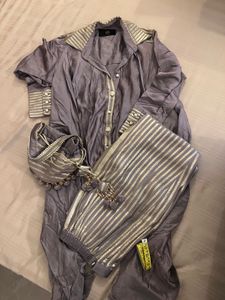 Embellished Grey Kurta Set with matching potli