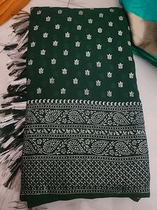 Green & White Print Fabric with Tassels