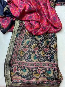 Designer Pink Saree with Peacock Border