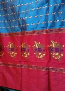 Vibrant Blue &amp; Pink Silk Saree