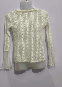 Sheer Lace Bell Sleeve Top