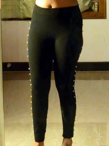 Black stylish tights with Pearl Embellishments