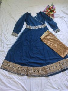 Elegant Blue Embroidered Ethnic Dress
