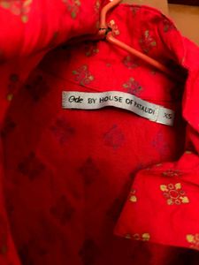 Vibrant Red Printed Sleeveless Kurta
