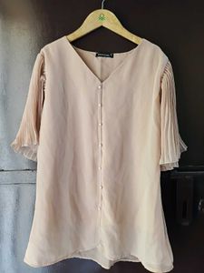 V neck Elegant Pleated Sleeve Top