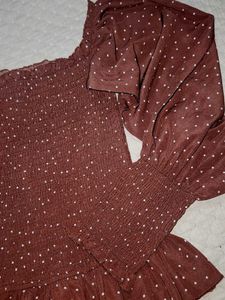 Brown Polka Dot Smocked Top