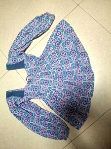 Boho Floral Print Top with Denim Details