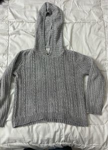 Gray Knit Hooded Cardigan