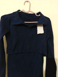 Stylish Navy Blue Knit Dress