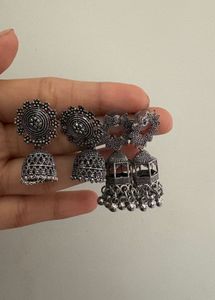Oxidised Jhumka Earrings Set