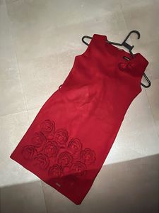 Elegant Red Rose Embellished Dress