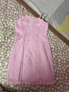 Pink Denim Spaghetti Strap Bodycon Mini Dress