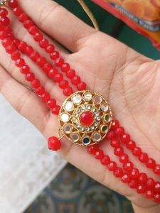 Red Beaded Jewellery Set with Earrings