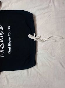 Korean style black crop top,knot on waist .