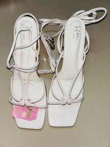 Strappy White Lace-Up Heels