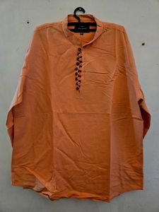 Men's Orange Cotton Kurta