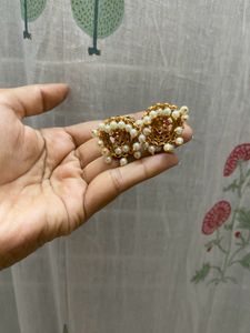 Gold Tone Jhumka Earrings with Pearls