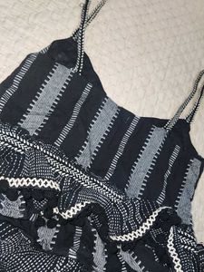 Boho Black &amp; White Ruffled Tunic Top