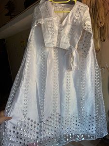Stunning White Mirror Work Lehenga Choli