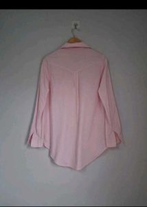 Chic Pink Button-Up Shirt with Embellished Pocket