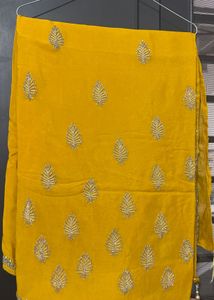 Embroidered Yellow Saree with stitched blouse