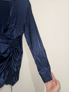 CIDER Navy Satin Ruched Dress