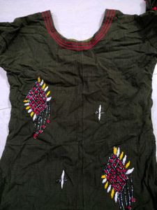 olive embroidery kurti