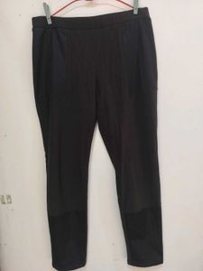 Brown Casual Leather And Fleece Pants
