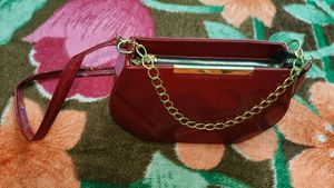 Red Baugette Shimmering Stylish Party Wear Sling Bags