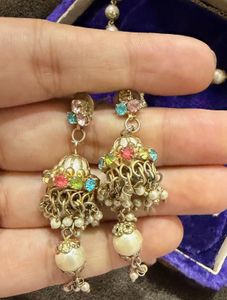 Pearl antique gold with multi color stone set