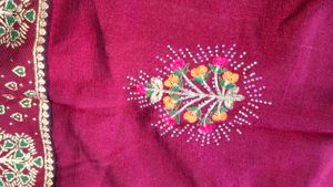 Maroon Embroidered Silk Saree