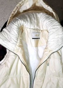 Cream Padded Jacket with Cable Knit Pockets