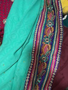 Beautiful Teal Saree with Embellished Border