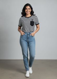 Striped T-Shirt with Cute Cat Pocket