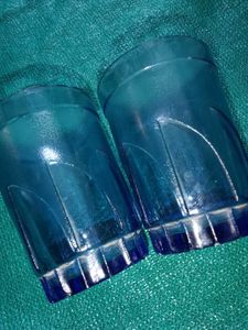 Set of 2 Vintage Blue Glass Tumblers