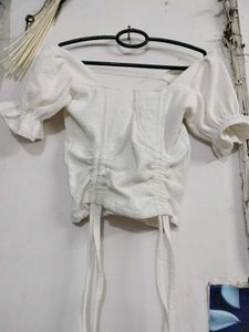 Chic White Ruched Crop Top