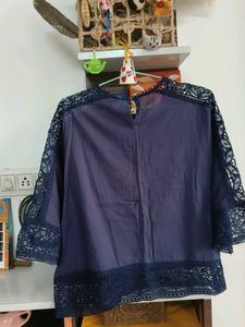 Navy Blue Lace Trim Top