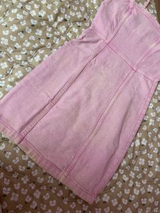 Pink Denim Spaghetti Strap Bodycon Mini Dress