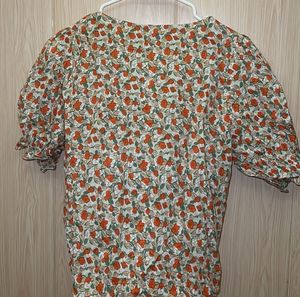 Floral Ruched V-Neck Top